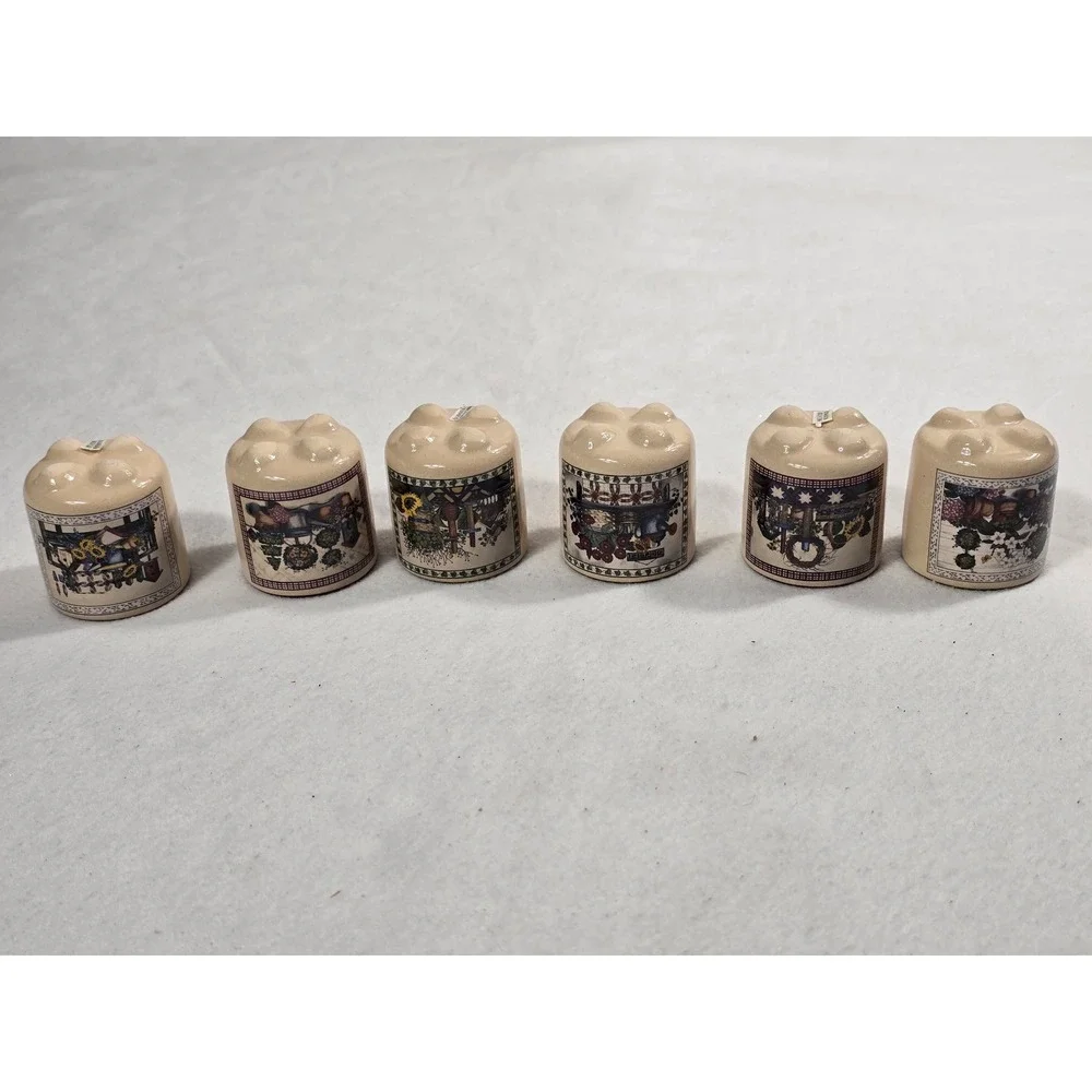 Vintage Country Floral Ceramic Napkin Rings Set of 6 Farmhouse Decor Cream
